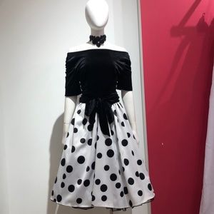 Pinup Dress Velvet Black and White Polka Dot